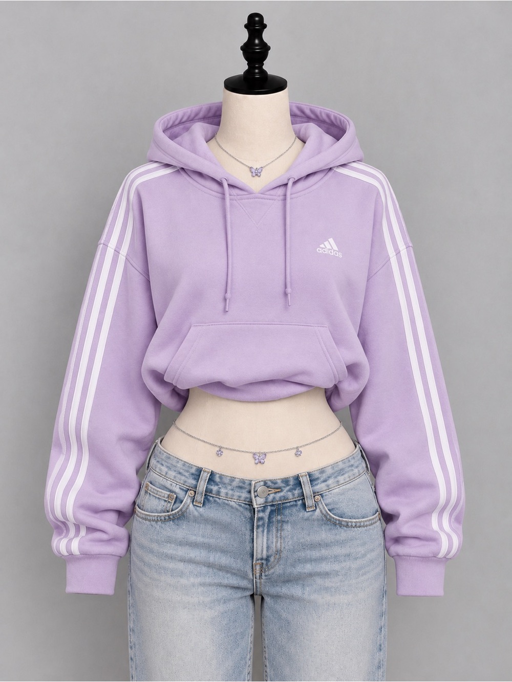 adidas Essentials 3-Stripes Fleece Hoodie Purple Lilac Women’s Large GN1512